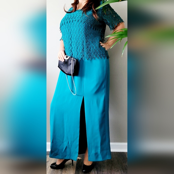 Jill Paige Originals Women's Special Occasions Maxi Dress Emerald/Teal Lace 20 - Picture 15 of 15